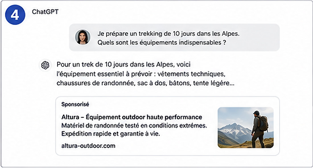 Exemple de ciblage contextuel d’une publicité dans ChatGPT